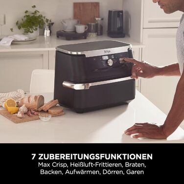 Аерофритюрниця Ninja Foodi FlexDrawer Dual Zone 10,4 л, 7-в-1, з антипригарним покриттям, знімним роздільником, чорна, AF500EU