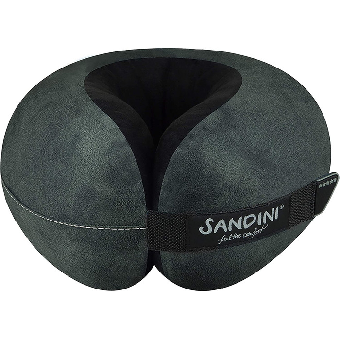 Преміальна подушка для подорожей SANDINI TravelFix Regular з мікрофібри, ортопедична, антрацит, з сумкою та кліпсою, вироблено в ЄС