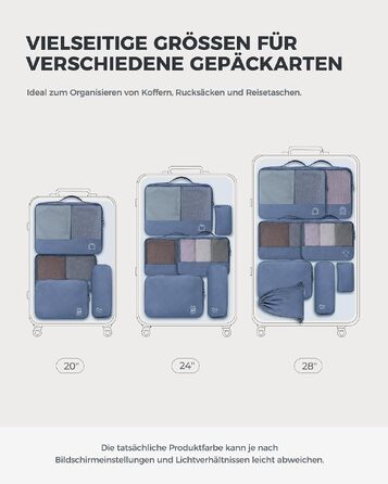 Набір органайзерів для валізи та рюкзака Packing Cubes, 8 предметів, сіро-блакитний