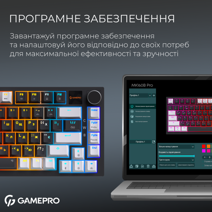 Бездротова механічна клавіатура GamePro Asgard Valhalla Pro (MK160B-D-Pro) 75% Rainy switches