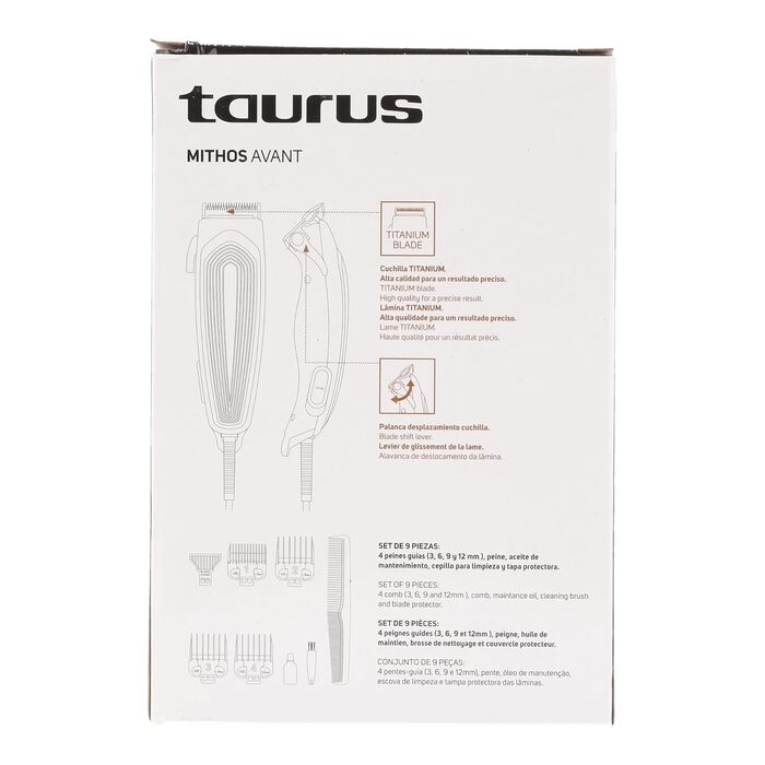 Професійна машинка для стрижки волосся Taurus MITHOS AVANT, 3000 об/хв, титанові леза, 4 насадки, сірий, з гребінцем, щіткою та мастилом