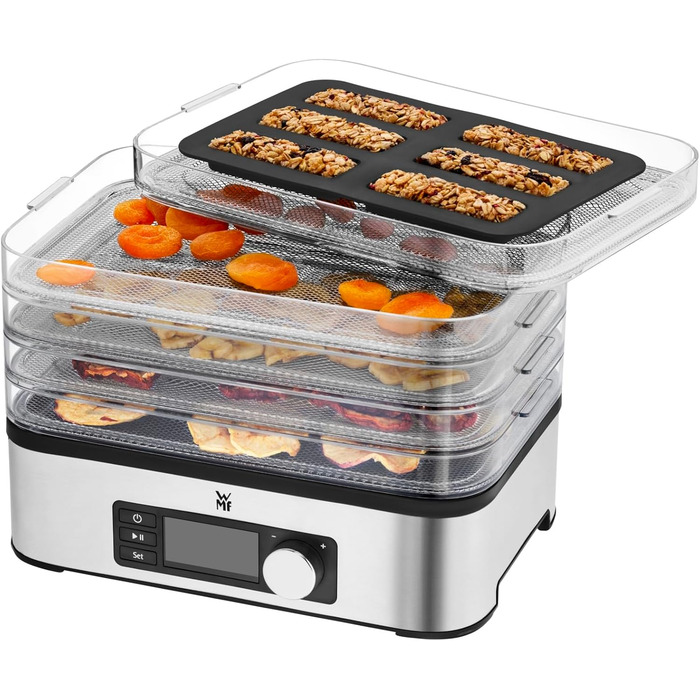 Сушарка для фруктів та овочів WMF Küchenminis Edelstahl, 5 ящиків, 30-70°C, таймер до 24 год, з контейнерами для зберігання