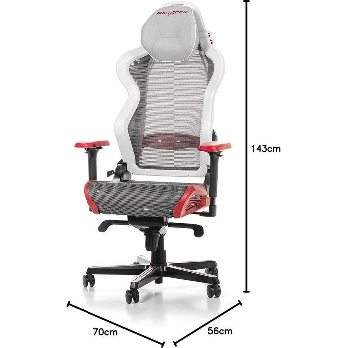 Ігрове крісло DXRacer Air R1S, сітка, біло-чорно-червоне, до 200 см