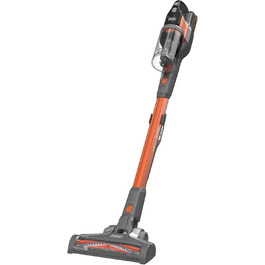 Акумуляторний пилосос BLACK+DECKER 4в1 18В 2.0Аг, безмішковий, для підлоги та ручний, з електрощіткою, бездротовий, комплект з насадкою для щілин, акумулятором, зарядним пристроєм і настінним кріпленням, Titanium/Orange