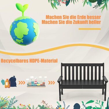 Садова лава COSTWAY з HDPE, всепогодна, чорна, для 2-3 осіб, до 320 кг, для саду, балкона та тераси, 132x65x91 см