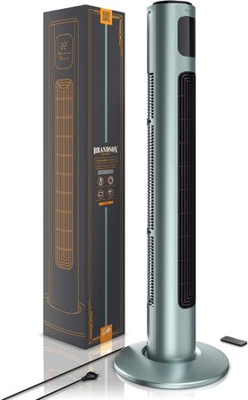 Турмовентилятор Brandson з пультом, 96 см, 3 швидкості, осциляція 60°, сріблясто-м'ятний, підлоговий мобільний вентилятор, переможець 2024 року