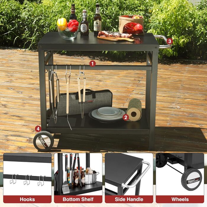 Royal Gourmet Grillwagen: Робочий стіл-гриль для барбекю на вулиці, 85x50 см, чорний