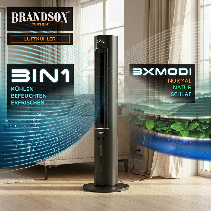 Вентилятор баштовий з функцією охолодження Brandson ECO Design: тихий DC мотор, дистанційне керування, енергоефективний, з коливанням