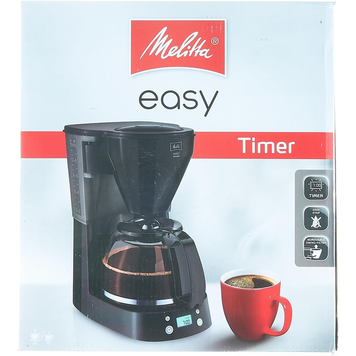 Кавоварка фільтраційна Melitta Easy Timer з таймером, скляною колбою, антикрапельною системою, 10 чашок, чорна