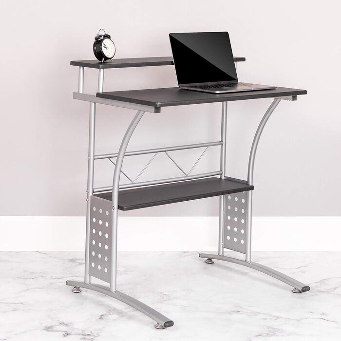 Комп'ютерний стіл Flash Furniture для домашнього офісу, чорна ламінована стільниця, міцний металевий каркас, компактний, з полицею, 60x71x84 см, чорний/сріблястий
