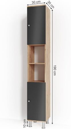 Високий шафа для ванної Vicco Fynn, антрацит/золотий дуб, 30x190 см