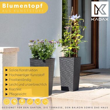 Набір квіткових горщиків KADAX 3 шт. з внутрішнім горщиком, 36/46,5/57,5 см, графітовий ротанг, для дому та саду