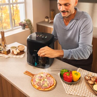 Аерофритюрниця-гриль Cecotec Cecofry Grill Smokin'Prime 4000, 4 л, 1900 Вт, з функцією копчення, гриль-панеллю та рухомою перегородкою, чорна