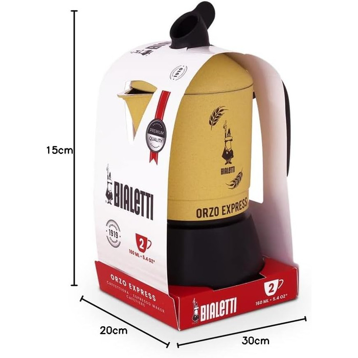 Кавоварка Bialetti Moka Orzo Express для ячмінної кави, алюмінієва, жовта, на 2 чашки