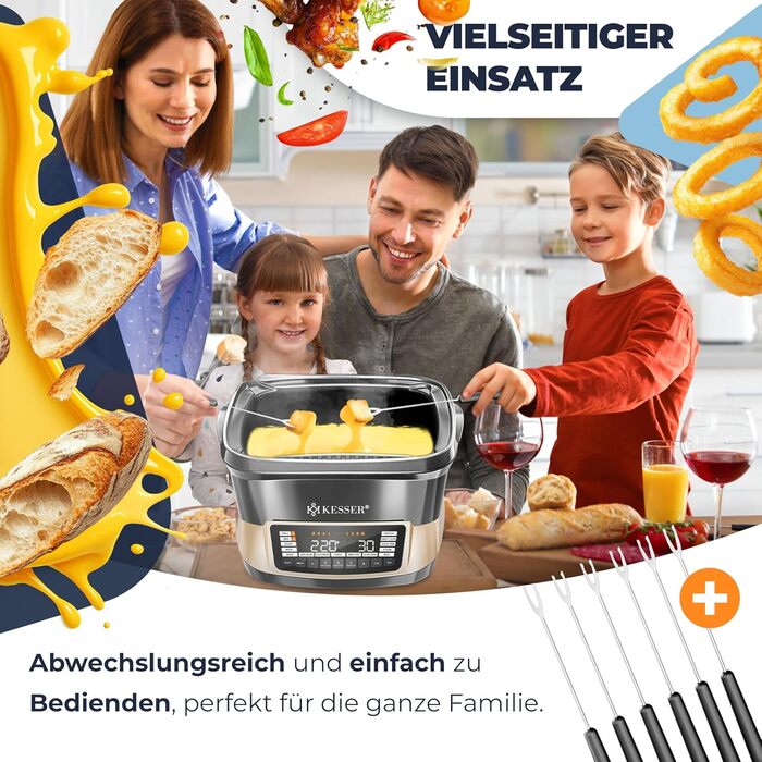Мультиварка KESSER® 8 л з фритюрницею, 16 програм, для приготування на грилі, випікання, тушкування, варіння на пару, функція підігріву та приготування рису, повільне приготування, йогурт (Champagne)