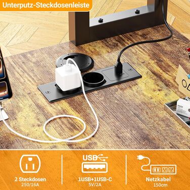 Кутовий L-подібний письмовий стіл Homieasy 150 см з LED-підсвіткою, шухлядою та розетками (USB, Type-C), підставкою для монітора та полицею A4, рустикальний коричневий, МДФ