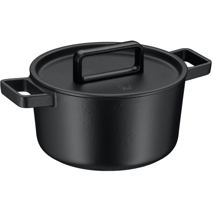 Жаровня WMF Flavour 24 см з чавуну, емальована, для індукції, чорна, з кришкою з конденсаційними виступами, сучасний дизайн