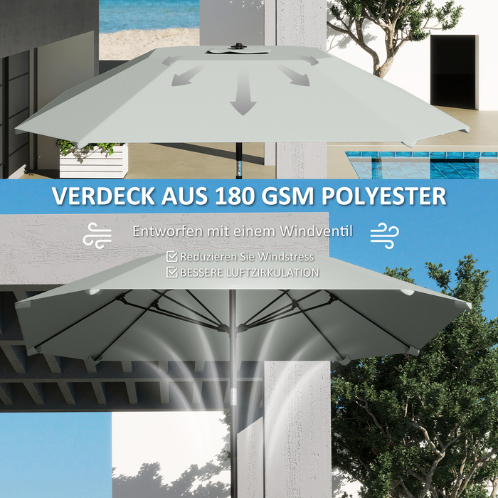 Outsunny Parasol Ø233 см, Парасолька з функцією складання, Восьмикутний балкон Парасолька Пляжна парасолька Вітрозахисна стайня Ринок Парасолька Колінчастий Парасолька Захист від сонця для пляжу Балкон Патіо Сад, темно-сірий
