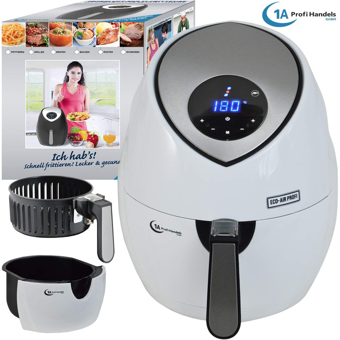 Цифрова аерофритюрниця без олії Eco-Air-Profi DC-1400W-1, біла, сенсорна панель керування