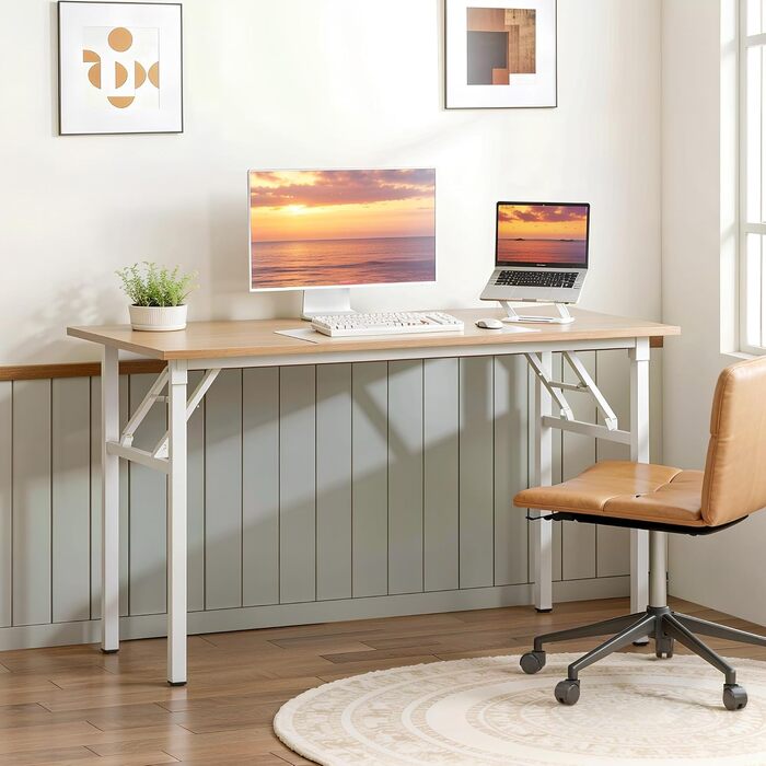 Розкладний письмовий стіл Sogesfurniture 100x60 см / 120x60 см для комп'ютера та офісу, дуб світлий / білий