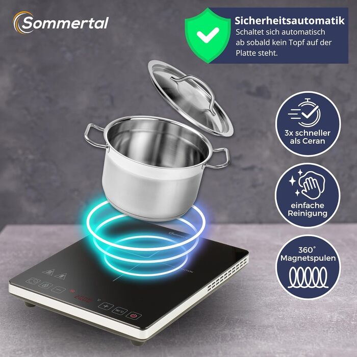 Індукційна плита портативна Sommertal 2 конфорки 3500 Вт, сенсорна панель, таймер 4 години, до 240°C, супер-тонкий дизайн