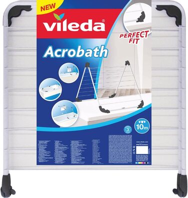 Сушарка для білизни Vileda Acrobath, сталь і пластик, біла, 71x5.5x67 см