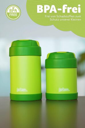 Термос для їжі JARLSON YUMMY 450 мл зелений – дитячий харчовий контейнер з ложкою, з нержавіючої сталі, для зберігання їжі, каші, йогурту, мюслі, дитячого пюре, термобокс