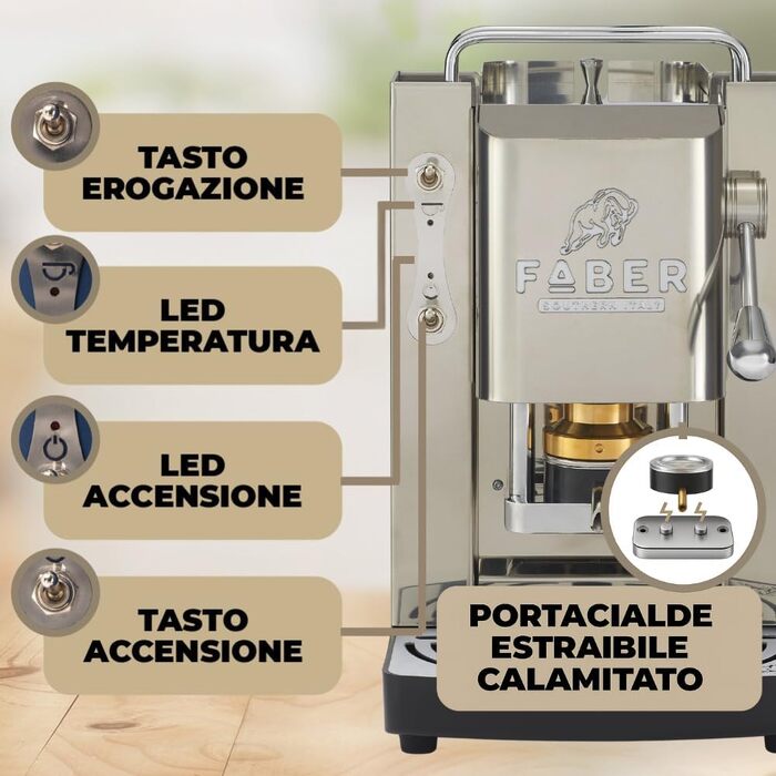 Кавомашина Faber Deluxe 3.0 для ESE 44мм, нержавіюча сталь, 1л, з електроклапаном та регульованим пресом