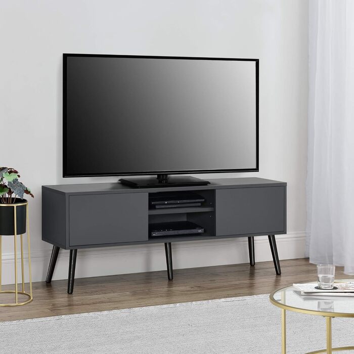 ТВ тумба en.casa Eskilstuna з шафками та полицями, бетон, 120x29,5x46,5 см, для спальні та вітальні