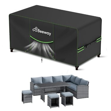 Чохол для садово-патіо меблів BEEWAY, 250x210x92 см, водовідштовхувальний, анти-UV, чорний