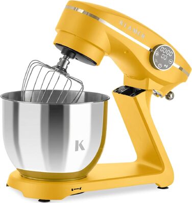 Кухонний комбайн KLAMER 1800W: планетарний міксер для тіста з чашею з нержавіючої сталі 6л, 10 швидкостей, таймером та набором насадок (Premium Yellow)