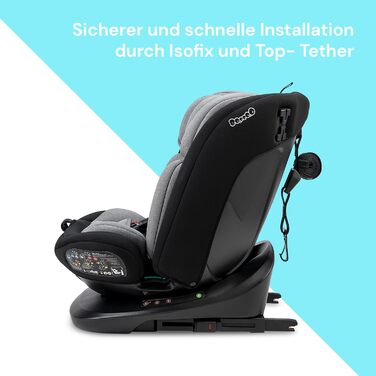 Дитяче автокрісло Booboo Safety Lissabon i-Size, обертове, 40-150 см, Reboarder з Isofix, чорний-сірий