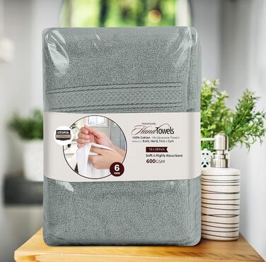 Рушники Utopia Towels з бавовни, набір 6 шт, 100% бавовна, ультрам'які та дуже всмоктуючі, 41x71 см, сірі