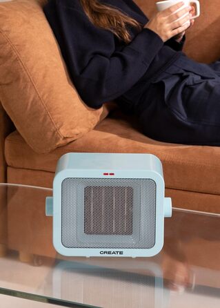 Керамічний обігрівач CREATE/WARM BOX, синій, 1500 Вт, портативний, регульований термостат, 2 режими потужності, PTC-нагрів, захист від перегріву
