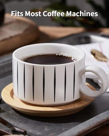 Набір кавових чашок Cappuccino HOME DECOR (4 шт, 160 мл) з підставками та стійкою - 160 мл, Stripe, кераміка