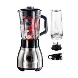 Блендер стаціонарний Russell Hobbs 2-в-1 зі скляною чашею 1.5л та міні-блендером для смузі 0.6л - подрібнювач льоду, BPA-free, нержавіюча сталь 23821-56