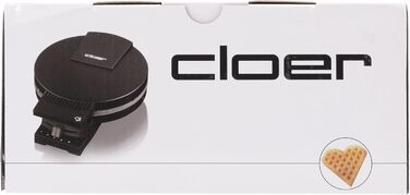 Електрична вафельниця Cloer 180 Вт, 930 Вт, для серцевидних вафель 16 см, метал, чорна, важкі антипригарні пластини, світловий і звуковий сигнал про готовність