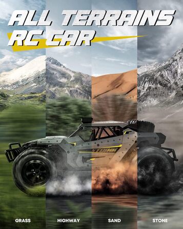 Радіокерований позашляховик Tecnock 1:16 з підсвічуванням, 2.4GHz RC Monstertruck, 2 акумулятори (60 хв роботи) - іграшка для дітей та дорослих, сірий