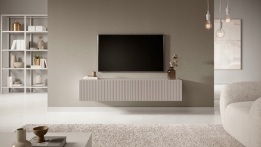 ТВ-тумба Telire 140 см, сіро-бежева, з ламельним фасадом - Selsey Design