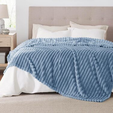 BEDSURE Плед великий 220x240 см, вовняний, флісовий, для дивана та кімнати, теплий, м'який, небесно-блакитний
