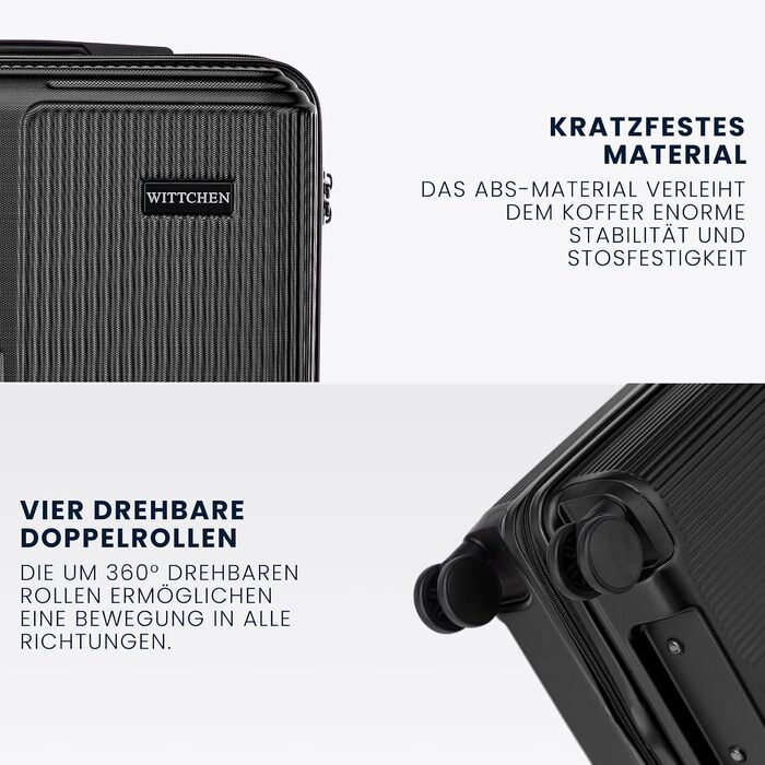 Валіза велика Wittchen Stripes Line XL (76.5x50x29 см) чорна, пластикова валіза-тролей на 4 колесах, 96 л, з кодовим замком та телескопічною ручкою