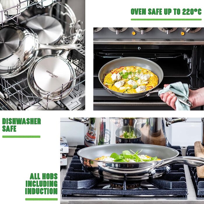 GreenChef Profile Plus каструля з антипригарною керамікою та нержавіючої сталі, 18 см, 2,1 л, з кришкою із загартованого скла, без PFAS, для індукції, жаростійка до 200°C, срібляста
