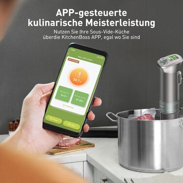 Су-від занурна піч KitchenBoss G320PS з Wi-Fi: точний контроль температури, дисплей TFT, 1100W, IPX7, для приготування су-від