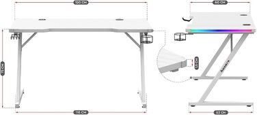 Геймерський стіл Huzaro Hero 2.5 120x60 см, RGB LED підсвітка, USB, тримачі для напоїв і навушників, карбонова стільниця, чорний