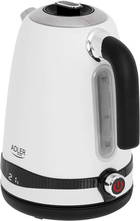 Електрочайник Adler AD 1295W, 1,7 л, нерж. сталь, білий сатин, LCD-дисплей, регулювання температури
