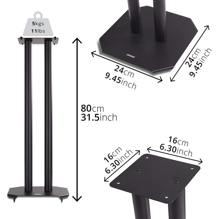 Підставка для акустики Duronic SPS1022/80, 80 см, з піском, антивібраційні конуси, універсальна для HiFi/Stereo/Домашній кінотеатр 5.1
