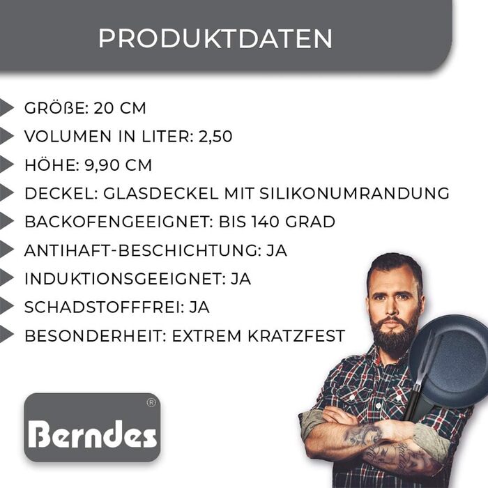 Каструля Berndes Balance Induction Enduro, 20 см, для індукційних плит, з антипригарним покриттям, чавунний дизайн, універсальна, алюміній, чорна