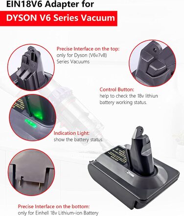Адаптер URUN MT18V6 для акумулятора Makita 18V до пилососа Dyson V6, сумісний з Animal+, Fluffy, DC62, DC58, DC59, DC61, SV06, тільки адаптер