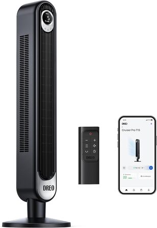 Розумний баштовий вентилятор Dreo з Wi-Fi, підтримка Alexa, дистанційне керування, 90° обертання, 6 швидкостей, 4 режими, таймер на 12 годин, тихий