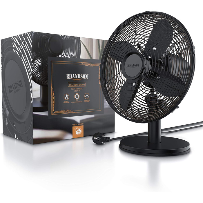 Вентилятор настільний Brandson мідний, 3 швидкості, з коливанням 80°, металевий корпус, чорний матовий